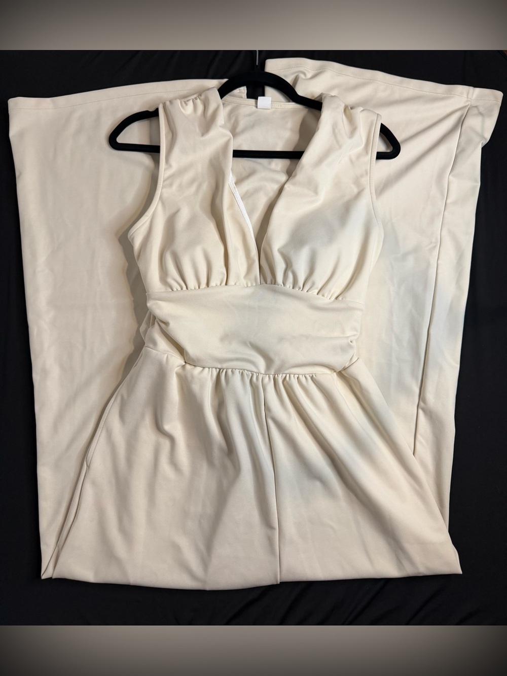Halara Cream Wide-Leg V-Neck Jumpsuit